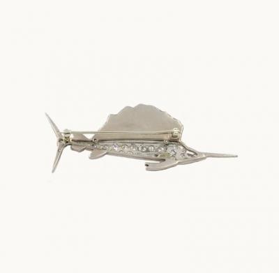 ART DECO SAILFISH BROOCH IN PLATINUM WITH DIAMONDS AND ENAMEL CIRCA 1930
