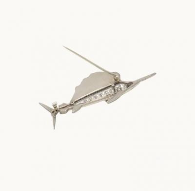ART DECO SAILFISH BROOCH IN PLATINUM WITH DIAMONDS AND ENAMEL CIRCA 1930