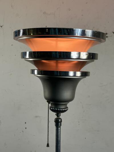 ART DECO TELESCOPING AND PIVOTING TRIPLE TIER CHROME TORCHIERE