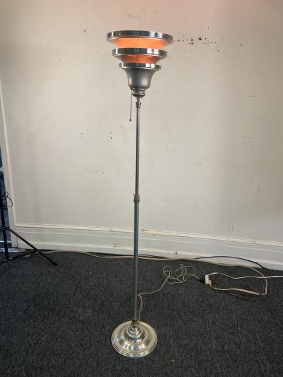 ART DECO TELESCOPING AND PIVOTING TRIPLE TIER CHROME TORCHIERE