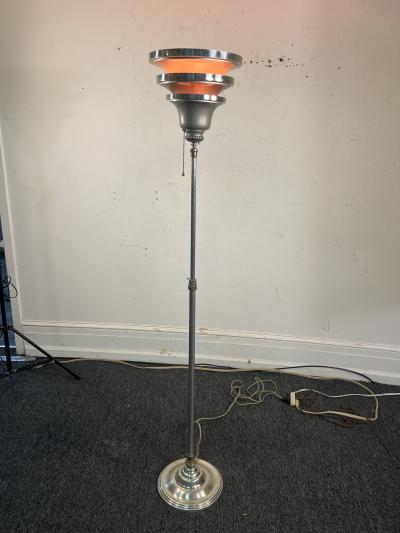 ART DECO TELESCOPING AND PIVOTING TRIPLE TIER CHROME TORCHIERE
