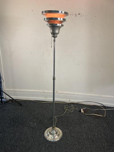 ART DECO TELESCOPING AND PIVOTING TRIPLE TIER CHROME TORCHIERE