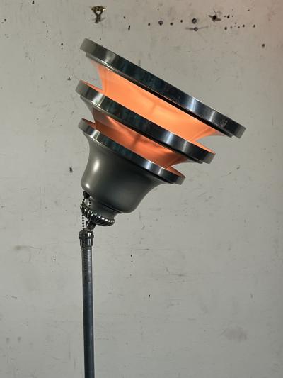 ART DECO TELESCOPING AND PIVOTING TRIPLE TIER CHROME TORCHIERE