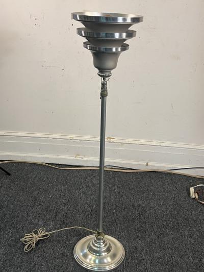 ART DECO TELESCOPING AND PIVOTING TRIPLE TIER CHROME TORCHIERE