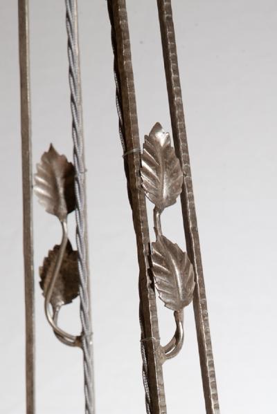 ART DECO THREE ARM SILVER PLATED AND MOULDED GLASS CHANDELIER MULLER FRERES