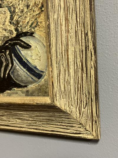 ART DECO WOMAN WITH PIERROT CONICAL HAT RUFFLED COLLAR PAINTING