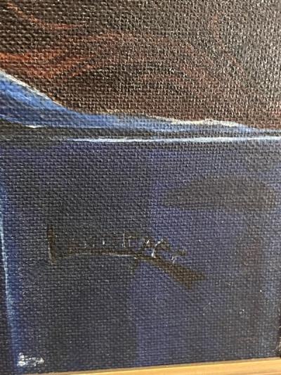 ART DECO WOMAN WITH SUNFLOWERS IN TUSCAN LANDSCAPE PAINTING SIGNED