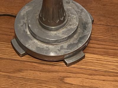 ART DECO WOVEN NICKELED BRONZE TRIPLE LIGHT TORCHIERE
