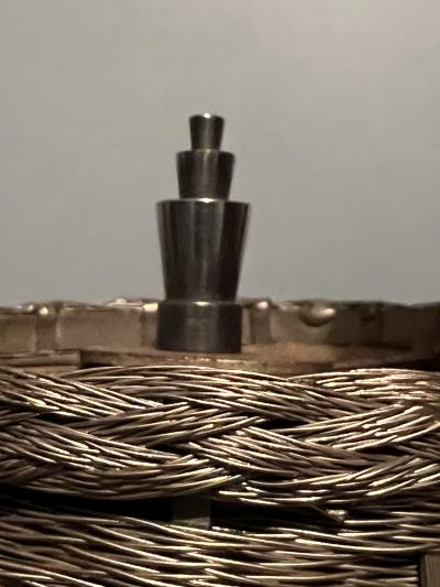 ART DECO WOVEN NICKELED BRONZE TRIPLE LIGHT TORCHIERE