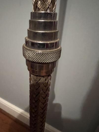 ART DECO WOVEN NICKELED BRONZE TRIPLE LIGHT TORCHIERE