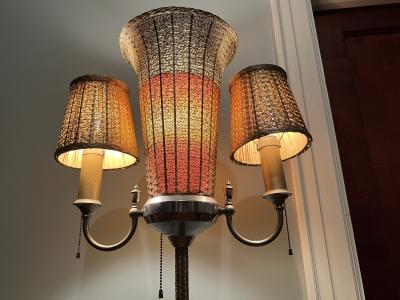 ART DECO WOVEN NICKELED BRONZE TRIPLE LIGHT TORCHIERE