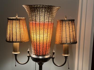 ART DECO WOVEN NICKELED BRONZE TRIPLE LIGHT TORCHIERE