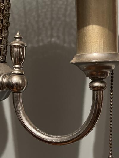 ART DECO WOVEN NICKELED BRONZE TRIPLE LIGHT TORCHIERE