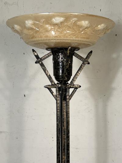 ART DECO WROUGHT IRON SKYSCRAPER DESIGN TORCHIERE LAMP