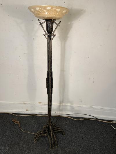 ART DECO WROUGHT IRON SKYSCRAPER DESIGN TORCHIERE LAMP