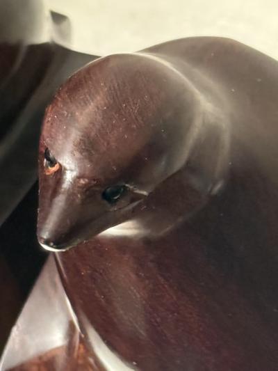 ARTIST CARVED HARDWOOD SEAL WITH BLACK ONYX EYES BOOKENDS