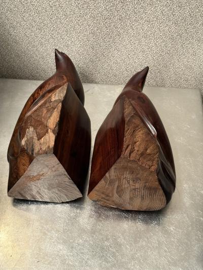 ARTIST CARVED HARDWOOD SEAL WITH BLACK ONYX EYES BOOKENDS