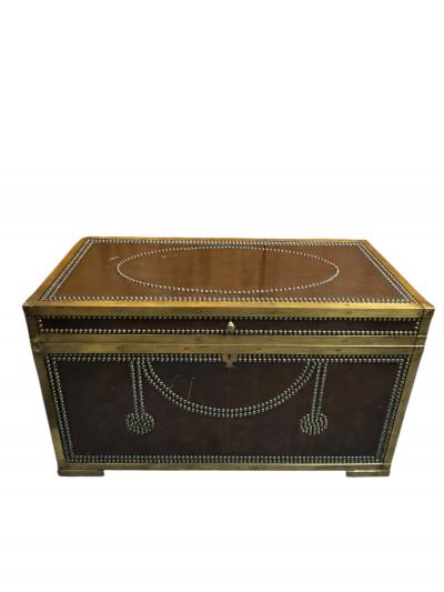 ARTS CRAFTS DESIGN NICKEL STUDDED BRASS FRAME TORTOISE FINISH STEAMER TRUNK