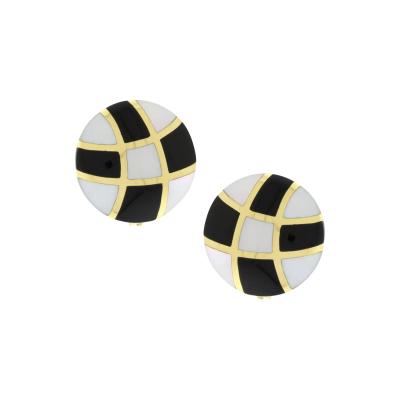 ASCH GROSSBARDT WHITE AND BLACK CHECKERBOARD EARRINGS