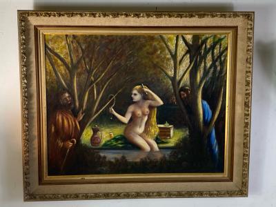 ATMOSPHERIC NUDE BATHING IN FOREST WITH WATCHERS PAINTING