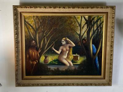 ATMOSPHERIC NUDE BATHING IN FOREST WITH WATCHERS PAINTING
