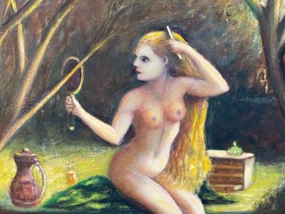 ATMOSPHERIC NUDE BATHING IN FOREST WITH WATCHERS PAINTING