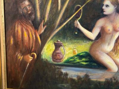 ATMOSPHERIC NUDE BATHING IN FOREST WITH WATCHERS PAINTING