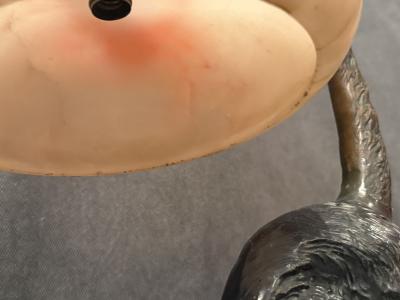 AUSTRIAN BRONZE CAT WITH GLASS EYES LAMP WITH ALABASTER BASE SHADE