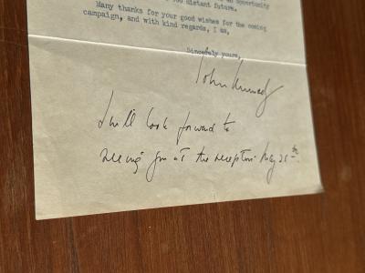 AUTOGRAPHED JOHN F KENNEDY LETTER TO HOLY CROSS WOMENS CLUB 1952
