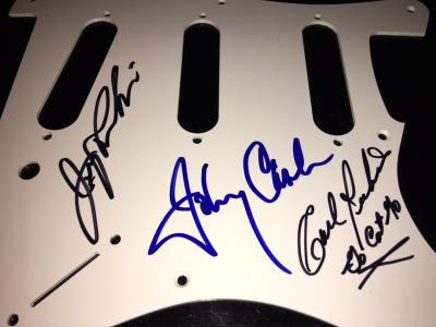 AUTOGRAPHED JOHNNY CASH AND FRIENDS STRATOCASTER PICKGUARD
