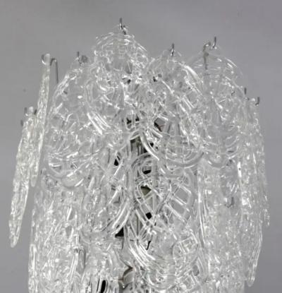 AV Mazzega 2 Grand Italian Midcentury Modern Cascading Clear Murano Glass Chandeliers 1970