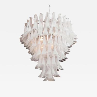 AV Mazzega Custom Huge Mazzega White and Clear Glass Petal Chandelier