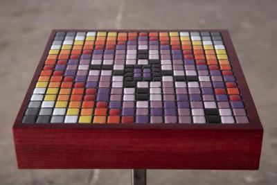Aaron Lyons Contemporary Glass Mosaic Drinks Tables in Purpleheart and Raw Steel