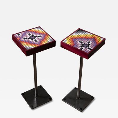 Aaron Lyons Contemporary Glass Mosaic Drinks Tables in Purpleheart and Raw Steel