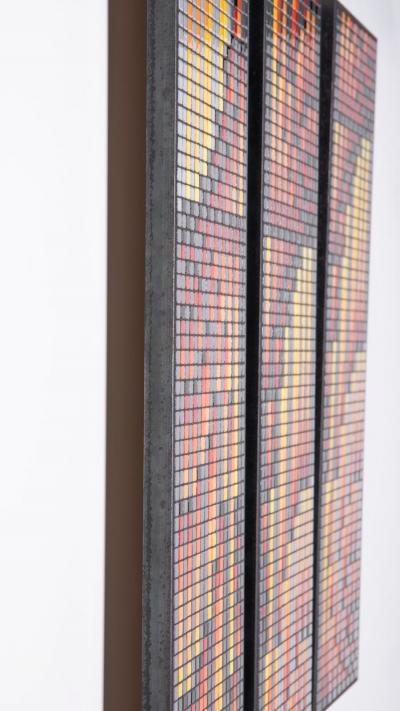 Aaron Lyons Contemporary Glass Mosaic Triptych in Blackened Steel Frames
