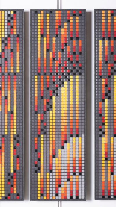 Aaron Lyons Contemporary Glass Mosaic Triptych in Blackened Steel Frames