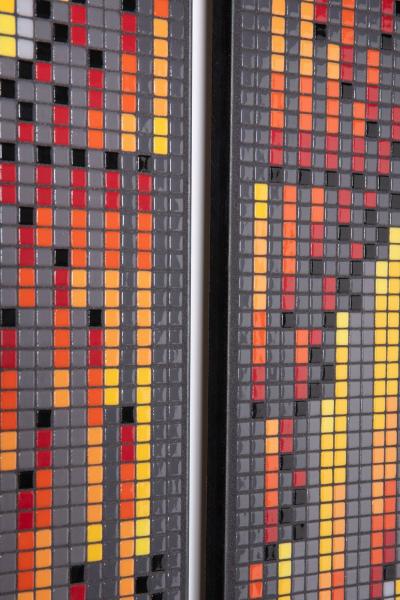 Aaron Lyons Contemporary Glass Mosaic Triptych in Blackened Steel Frames