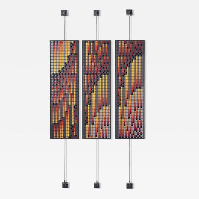 Aaron Lyons Contemporary Glass Mosaic Triptych in Blackened Steel Frames