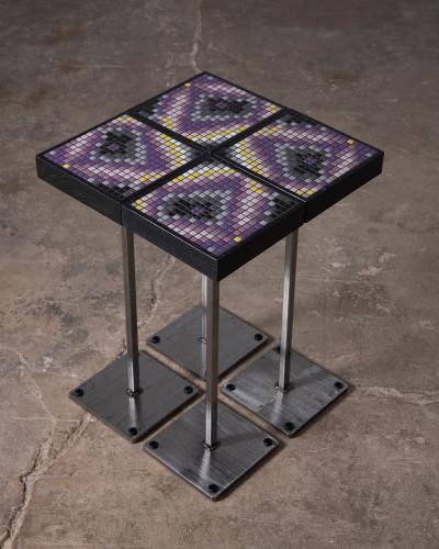 Aaron Lyons Set of 4 Glass Mosaic Drinks Tables in Lacquered Wood and Raw Steel