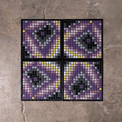 Aaron Lyons Set of 4 Glass Mosaic Drinks Tables in Lacquered Wood and Raw Steel