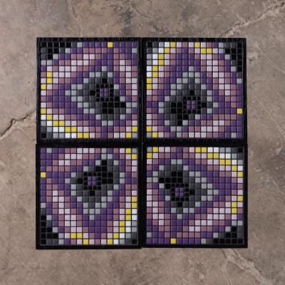 Aaron Lyons Set of 4 Glass Mosaic Drinks Tables in Lacquered Wood and Raw Steel