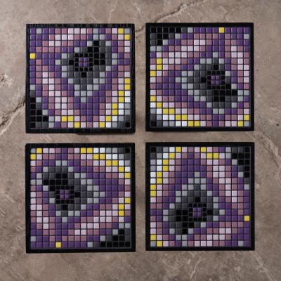 Aaron Lyons Set of 4 Glass Mosaic Drinks Tables in Lacquered Wood and Raw Steel