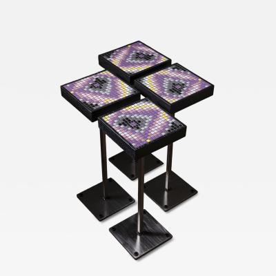 Aaron Lyons Set of 4 Glass Mosaic Drinks Tables in Lacquered Wood and Raw Steel