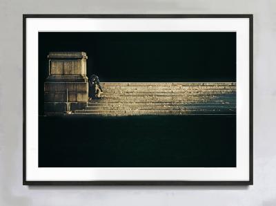Abandoned Homeless Man on the Steps of Bryant Park Street Photography in Color