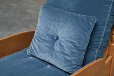 Abraham Sprij Abraham Sprij Pair of Lounge Chairs in Solid Oak and Blue Velvet 1960s