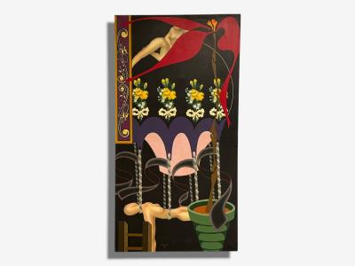 Abstract Expressionism Contemporary Large Black Painting Nude Motif 20th C 