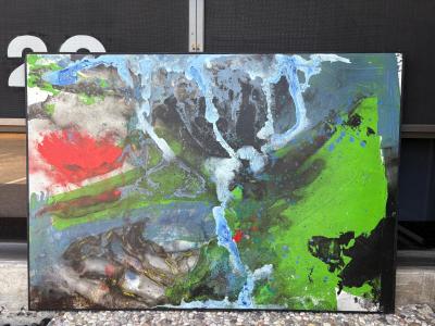 Abstract Framed Oil On Canvas