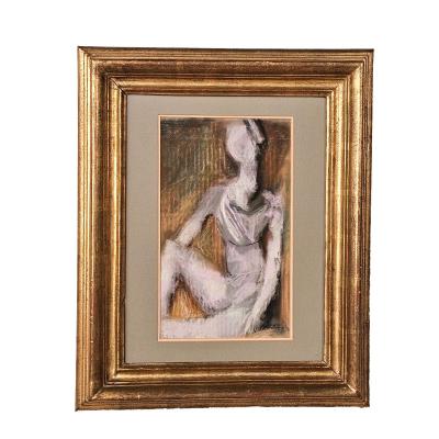 Abstract Framed Pastel Drawing of a Woman circa 1960
