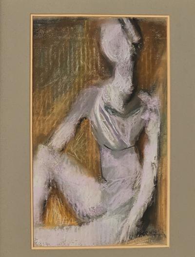 Abstract Framed Pastel Drawing of a Woman circa 1960