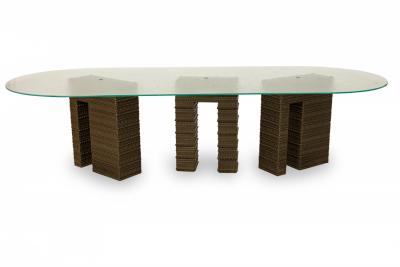 Abstract Geometric Three Metal Pedestal Seeded Glass Top Dining Table